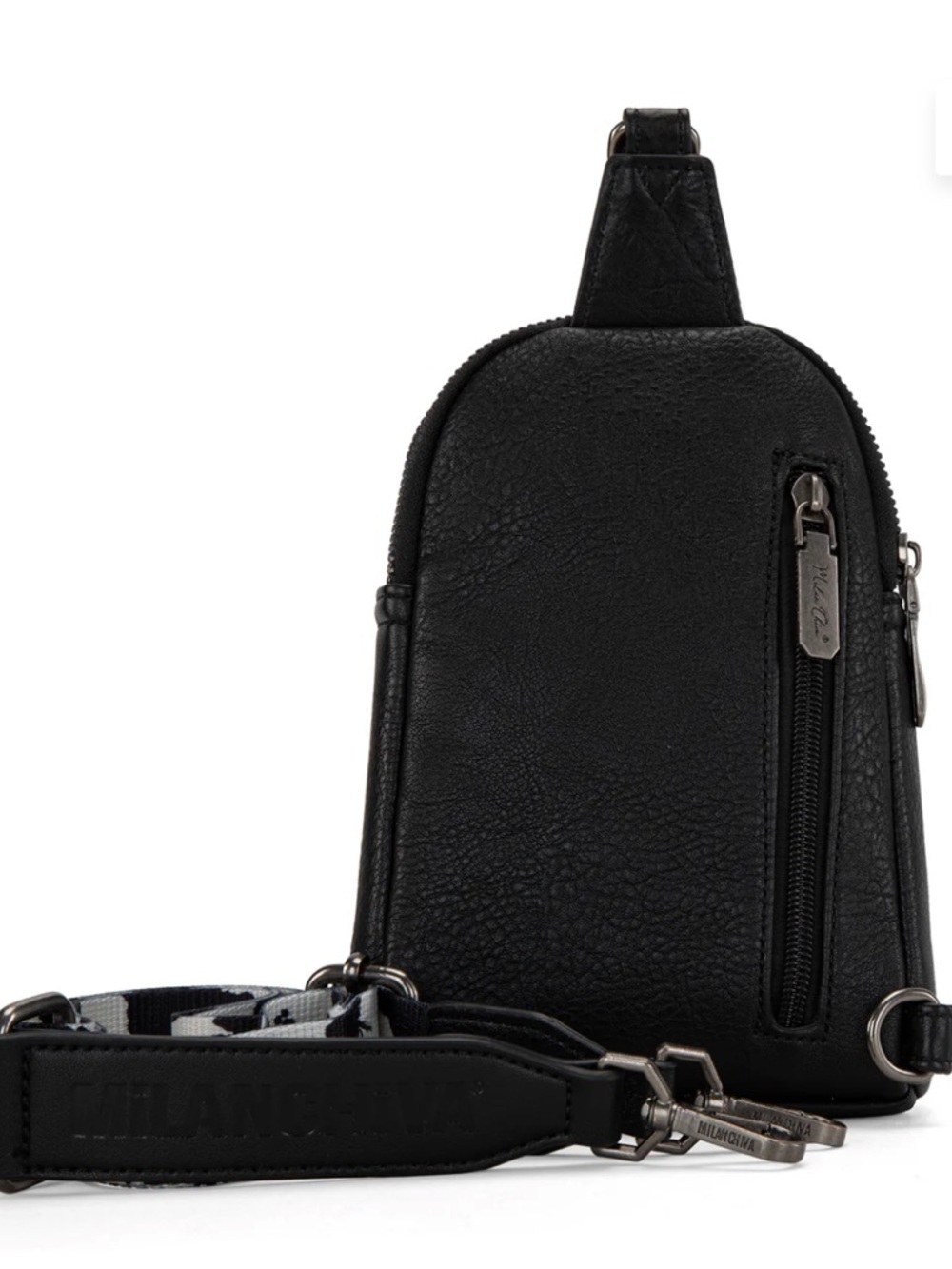 Cow-Print Sling Crossbody Bag in Black & White - Picture 6 of 9
